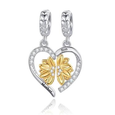Imagem de NanMuc Girassol coração melhor amigo mãe filha filho irmã pingente pingente contas compatível com pulseiras Pandora, Small, Cobre, Sem Pedra Preciosa