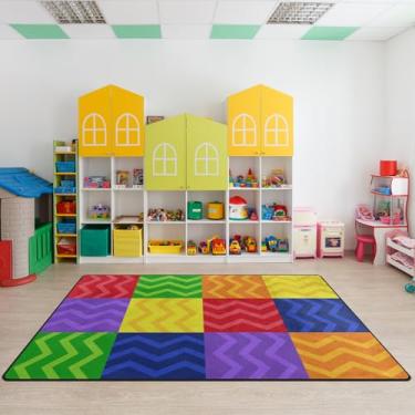 Imagem de Tapete infantil para sala de aula, macio para sala de aula, tapete de berçário de 1,5 x 1,8 m com suporte de borracha, tapete xadrez colorido adequado para pré-escola, sala de estar, biblioteca e área