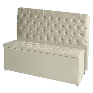 Imagem de Kit De Quarto Cabeceira De Cama Box E Calçadeira Baú Bella Casal Queen 160 Cm Suede Botão Strass Porcelana Eli Móveis