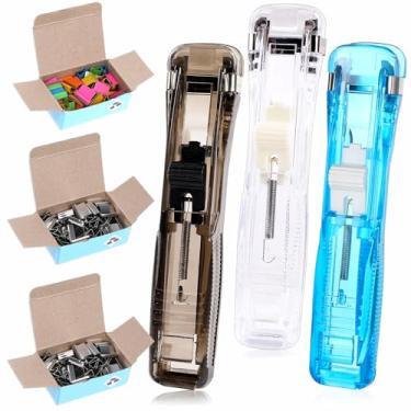 Imagem de Dispensador de clipe de papel de 3 peças, dispensador de clipe de moluscos de papel portátil com 150 peças de clipe de molusco, dispensador de clipe de moluscos mini grampeador, dispensador de clipes