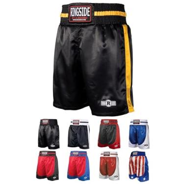Imagem de Ringside Calções de boxe Pro-Style, shorts de cetim para homens e mulheres, ideal para boxe, MMA, Muay Thai, Kickboxing, competição, treinamento e treino, equipamento de boxe, preto/dourado, juvenil