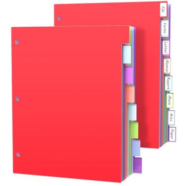 Imagem de HABGP 16 peças/2 conjuntos de 8 divisórias para fichário de 3 anéis, divisórias coloridas com abas, 3 divisórias de pasta de página de anel, 16 divisórias de arquivo com abas de plástico com abas,