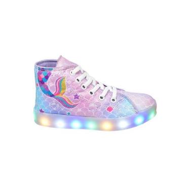 Imagem de Tênis Botinha Infantil Led Feminino Sereia Casual - ARS, Roxo, 29