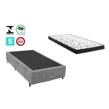 Imagem de Cama Box Solteirão Cinza Suede + Colchão Espuma D33 96x203x10