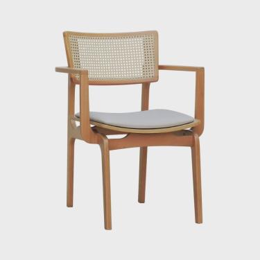 Imagem de Cadeira Apollo com Braço Madeira Maciça Encosto Telinha Assento Anatômico Estofado Corano