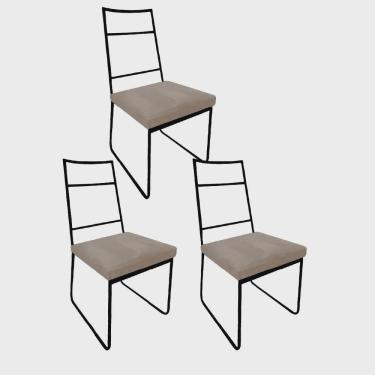 Imagem de Kit 03 Cadeiras Sala de Jantar Escritório Office Stark Industrial Ferro Preto Corino Bege - Ahz Móveis