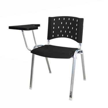 Imagem de Cadeira Universitária Plástica Preta Prancheta Plástica Base Prata - ultra Móveis