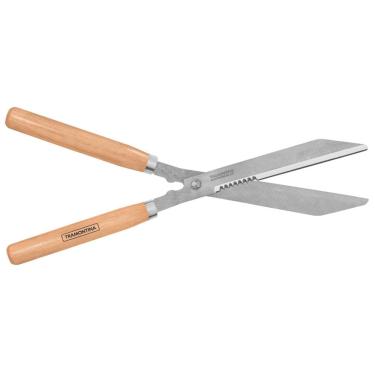 Imagem de Tesoura para cerca viva lamina metalica serrilhada cabo de madeira tramontina