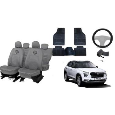Imagem de Kit capa couro Creta 20-24 cinza + volante esportivo - iron tech