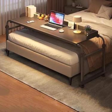 Imagem de Mesa de cama com altura ajustável, bandeja de alimentos, mesa médica, mesa de computador com rodas, mesa multifuncional móvel