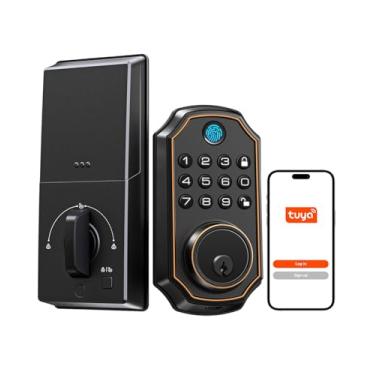 Imagem de Fechadura de impressão digital de entrada sem chave, fechadura inteligente com teclado, fechadura eletrônica, impressão digital, aplicativo, senha, chaves sobressalentes, fechadura biométrica sem