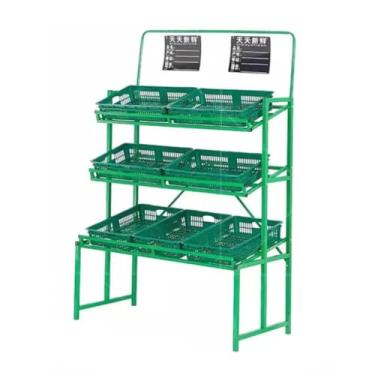 Imagem de Suporte para armazenamento de frutas e legumes para supermercados, estante para suprimentos de lojas de retalho com caixa de armazenamento removível, ideal para lanches/bebidas/latas/ju