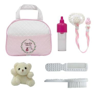 Imagem de Bolsa Maternidade Rosa Com Pentinho E Escovinha Para Boneca Bebê Rebor