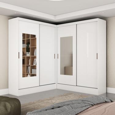 Imagem de Closet Casal Duplo Belém 4 Portas com Espelho 4 Gavetas Carioca Móveis - Branco