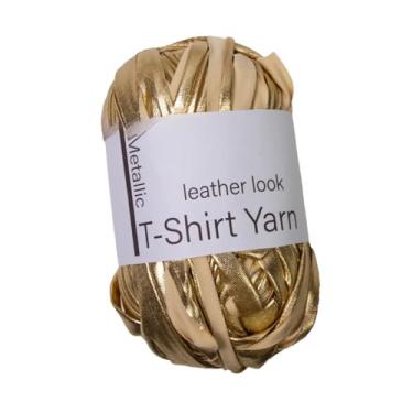 Imagem de Colaxi Fio de camiseta metálica, fio de tricô macio, fio de tecido brilhante para cobertor, chaveiros, iniciantes, Ouro