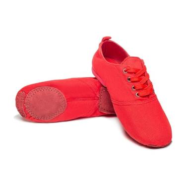 Imagem de MSMAX Sapatilhas de jazz para mulheres, meninas, sola dividida, lona, balé, dança, ensino, vermelho, tamanho 37, Cano baixo vermelho, 36
