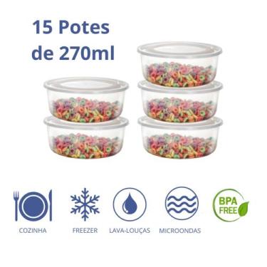 Imagem de Jogo com 15 mini potes redondos 270ml Ercaplast, kit pote BPA free, Tr