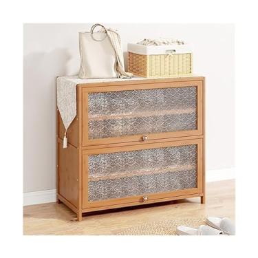 Imagem de Armário de sapatos de bambu multicamadas com portas dobráveis, organizador de sapateira ajustável para corredores, quartos, entradas, sapateira para entrada da porta da frente (cor: 5 camadas