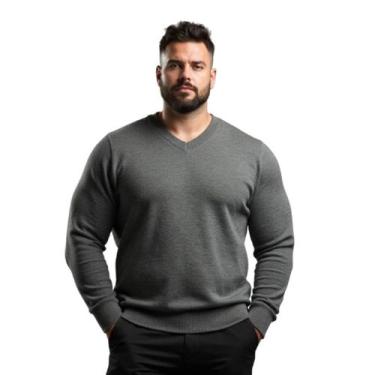 Imagem de Blusa Grossa Masculino Plus Em Tricot Frio Casaco - KantyLan, Cinza es