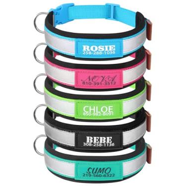Imagem de Coleira de cachorro personalizada, coleira de identificação personalizada com nome do animal de estimação e número de telefone, coleira de nylon refletiva ajustável - coleira acolchoada macia de 5
