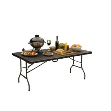 Imagem de Mesa Dobrável Portátil De Plástico Que Vira Maleta Para Camping Praia Churrasco 180x74cm Preta