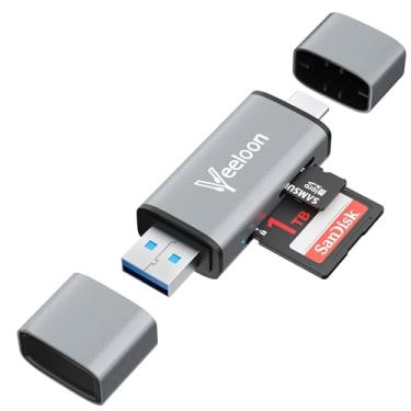Imagem de Veeloon Leitor de cartão SD, conector duplo USB 3.0 e tipo-C para adaptador de cartão de memória SD/TF, suporta SD/Micro SD/SDXC/SDHC/MMC/RS-MMC/UHS-I