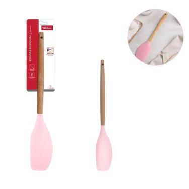 Imagem de Espátula De Silicone Pão Duro Cabo de Madeira 31cm Rosa - Wellmix