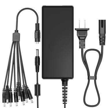 Imagem de Adaptador de alimentação para câmera de segurança ABLEGRID Swann Lorex Q-See 12V 5A 60W plugue de 2 pinos 100V-240V AC para DC 2,5 x 5,5 mm com cabo divisor de energia de 8 vias fonte de alimentação para câmera de segurança CCTV DVR, fitas de LED