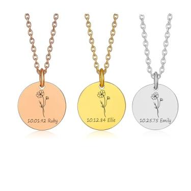 Imagem de Colar de lembrança personalizado – joia memorial gravada com nome, data e flor de nascimento – luto, simpatia e perda de um ente querido presente de lembrança, Oct, Aço inoxidável, Sem Pedra Preciosa