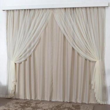 Imagem de Cortina Mirage 4 Mts Sala Blackout Voal Trilho Comum Bege - Casa Show 