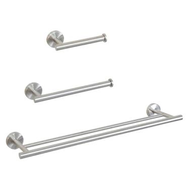 Imagem de LUMAI Conjunto de Suportes de Banheiro de Parede 3 Peças em Aço Inox Escovado com Toalheiro Duplo 50cm, Toalheiro de Rosto 26cm e Suporte Porta Papel Higiênico de Parede Kit Completo Porta Toalhas