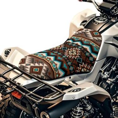 Imagem de Dreaweet Capa de assento de quadriciclo nativo americano à prova d'água universal para Polaris Sportsman Polaris Scrambler Honda Rancher, antiderrapante e resistente a rasgos, capa de assento de