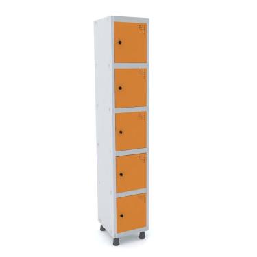 Imagem de Armário Roupeiro 5 Portas Aço Grp 501/5 Pandin Móveis Cinza/laranja Picasso