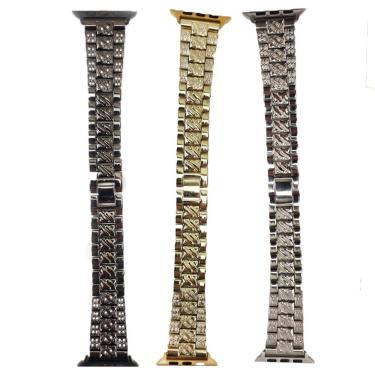 Imagem de 3 Pulseiras Smartwatch Inteligente Pedra Strass Aço 3 Elos