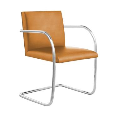 Imagem de Cadeira Brno Para Escritório Couro Sintético Caramelo Tubular Cromada Cor Bege