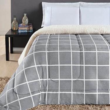 Imagem de Coberdrom Cobertor Brooklyn Queen Sherpa Manta Flannel Quadriculado - Cinza