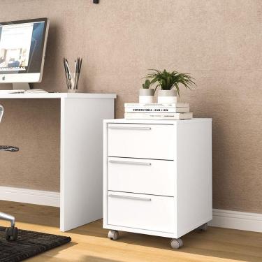 Imagem de Gaveteiro Maia 3 Gavetas 4 Rodízios Politorno Branco Branco