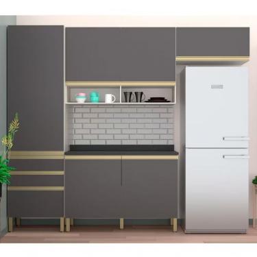 Imagem de Cozinha Compacta Bartira Jaspe Com 6 Portas 3 Gavetas E 6 Prateleiras 260.4cm Bege Com Cinza
