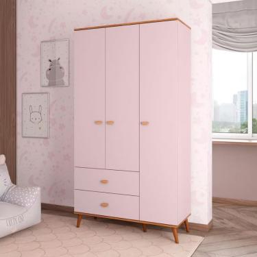 Imagem de Guarda Roupa Infantil Bartira Ternura Com 3 Portas 2 Gavetas E 5 Nichos Rosa Wood