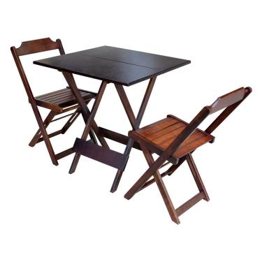 Imagem de Jogo De Mesa Dobravel Com 2 Cadeiras De Madeira 70X70 - Imbuia