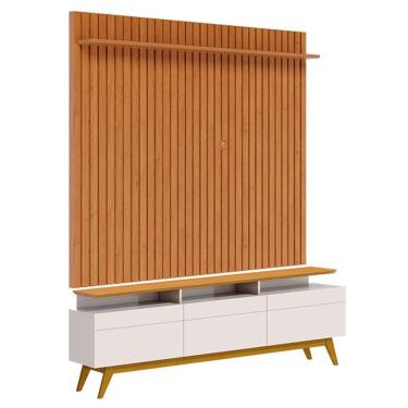 Imagem de Rack Bancada Classic 3 Gavetas Com Nicho E Painel Para Tv Suspenso Ripado Loft 1.8 Off White Nature - Imcal