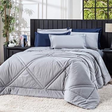 Imagem de Kit Edredom Prestige Dupla Face Com Fronhas Queen 03 Peças - Tecido Liso Percal 300 Fios 100% Algodão Original Cor Cinza