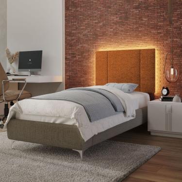 Imagem de Cabeceira Estofada Cama Box Solteiro Com Led Splend 90 Cm Buclé Terracota