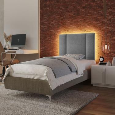 Imagem de Cabeceira Estofada Cama Box Solteiro Com Led Splend 90 Cm Linho Cinza