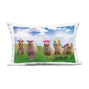 Imagem de Stupell Industries Almofada estampada ao ar livre com fantasias de super-heróis de ovelha, 35 x 18 x 50, verde