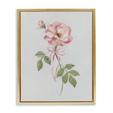 Imagem de Stupell Industries Zinnia rosa com fita dourada moldura flutuante em tela design de parede por Sally Swatland, 25 x 31