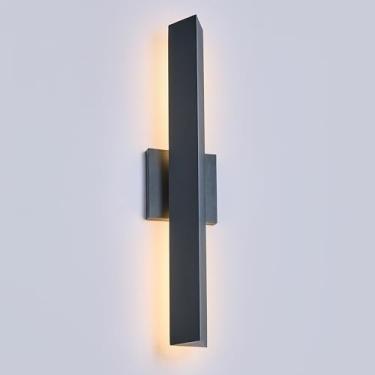 Imagem de Tarentlight Luminária De Parede Externa Led Moderna E Minimalista 20 W, À Prova D'Água Ip65, 1700 Lúmens, Branco Quente, Alumínio Texturizado Preto Vidro Fosco, Para Varanda, Garagem, Pátio Entrada