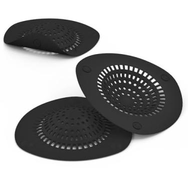 Imagem de WODETIM Protetor De Ralo Chuveiro Com Coletor Cabelo, Rolha Silicone Para Banheira, Protetores Domésticos Ventosa, Água Pia, Cozinha, Banheiro, Pacote 3 (Preto)