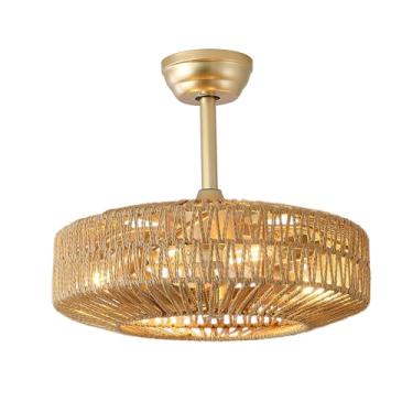 Imagem de OPKMB Ventilador De Teto Boho 20" Com Luz, 6 Velocidades, Controle Remoto, Função Timer, Design Sem Lâminas, Dourado