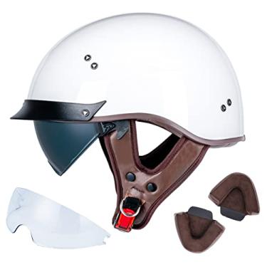 Imagem de VCOROS Capacete De Motocicleta F-07 Com Viseira Solar, Fivela Liberação Rápida, Aprovado Pela Dot, Adulto Para Cruiser, Chopper, Ciclomotor, Scooter, Quadriciclo (Branco Brilhante, G)